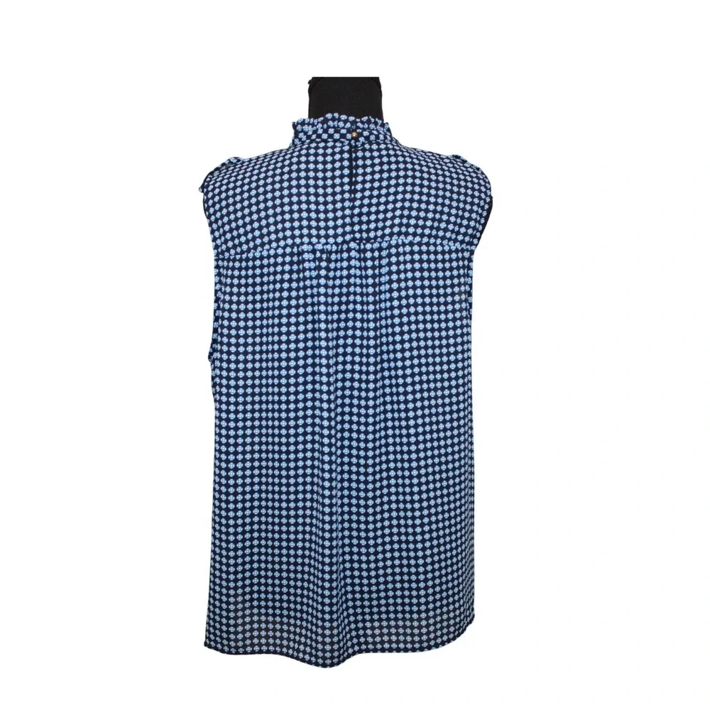 WhoWhatWear Ruffle Blouse Womens XL Blue Geometric Mock Neck Sleeveless - Picture 3 of 5